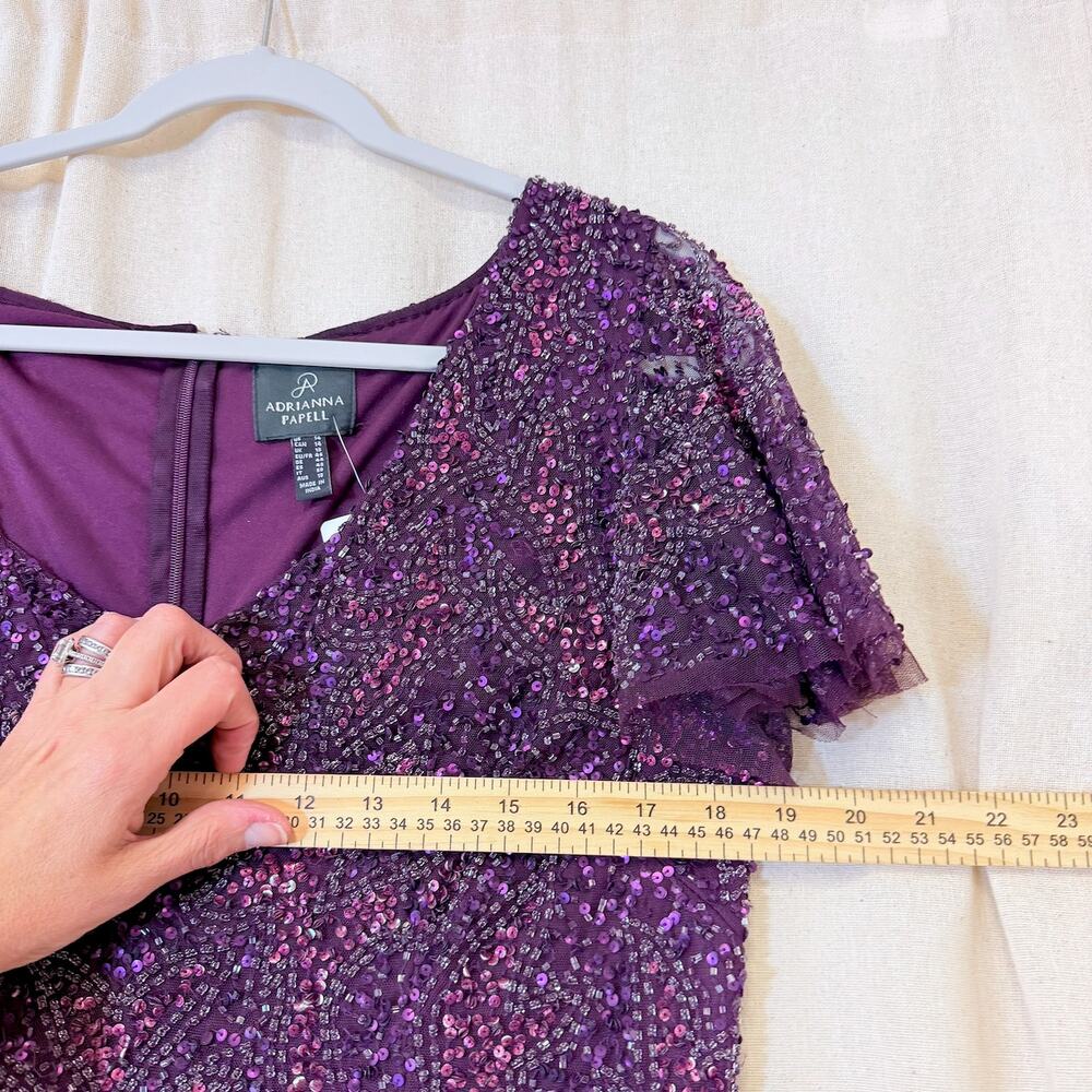 Adrianna Papell Flutter Sleeve Beaded Sequin Dress 14 NYE Glam Cocktail Coquette - Picture 9 of 11